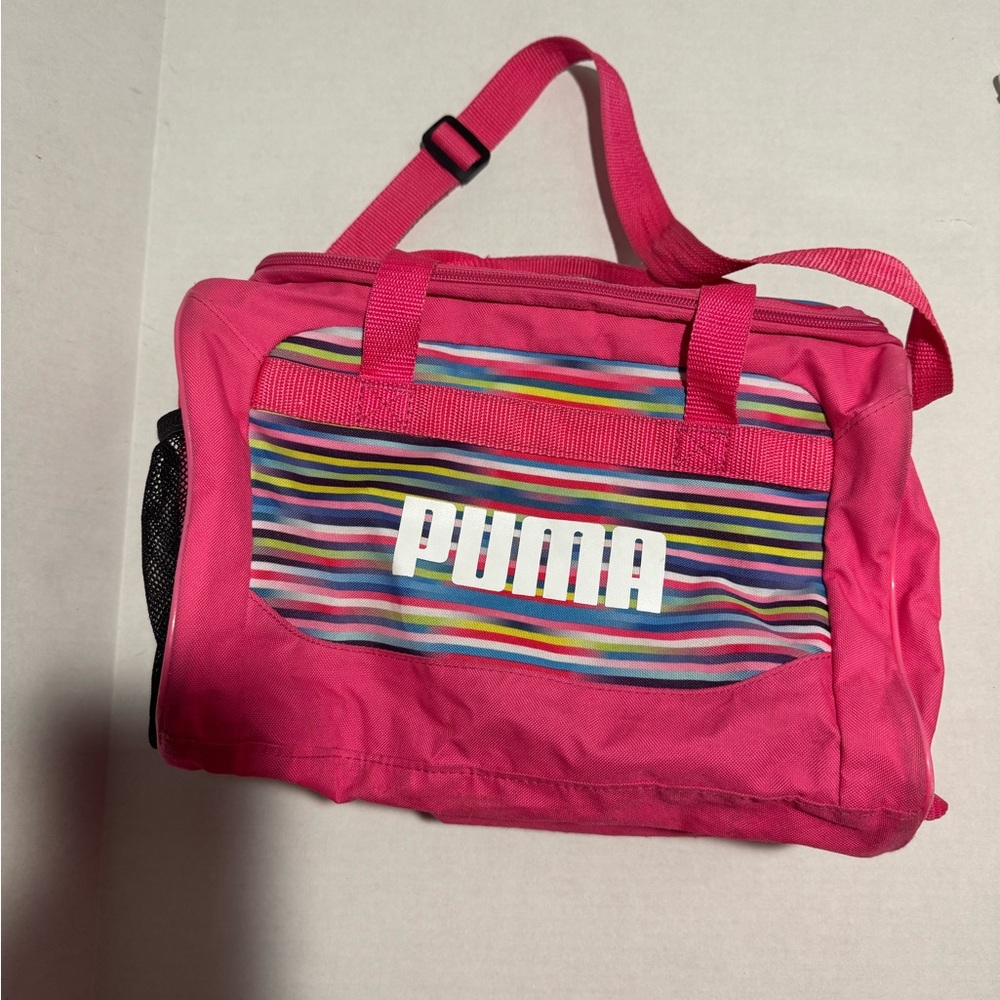PUMA Small Pink Duffle Gym Bag w/Multicolored Stripes‎ #A105